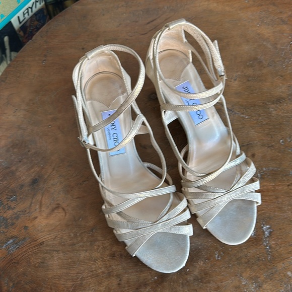 Jimmy Choo Golden Glitter Womens Wedge sz 38 1/2 - Picture 2 of 9